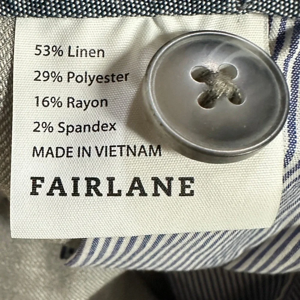 Fairlane Mens 40X32 Straight Dress Pants Gray Linen Blend Flat Front Pocket EUC